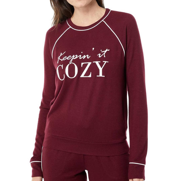 PJ SALVAGE  S Burgundy Crew Neck Keepin' It Cozy T-Shirt Pajama Top NWT B122 - Picture 1 of 7